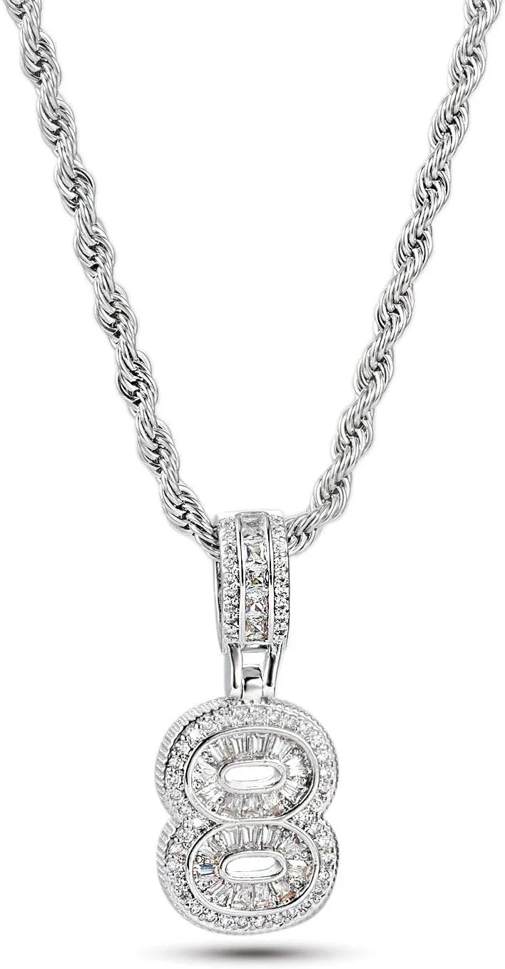 0 to 9 Lucky Number Pendant Necklaces for Women Men Family Birthday Mum Daughter Silver Tone Crystal Clear Cubic Zirconia