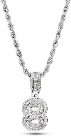 0 to 9 Lucky Number Pendant Necklaces for Women Men Family Birthday Mum Daughter Silver Tone Crystal Clear Cubic Zirconia
