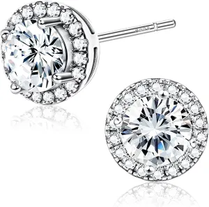 1-2 Pairs 925 Sterling Silver Mens Earrings Cubic Zirconia Halo Stud Earrings for Men 18K Gold Plated Heart/Round/Square Cut CZ Stud Earrings Set for Women Men
