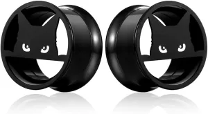 1 Pair Classic Ear Gauges Cute Cat Design for Stretched Ears Hypoallergenic 316 Stainless Steel Ear cuff Tunels plugs Body Piercing Jewelry