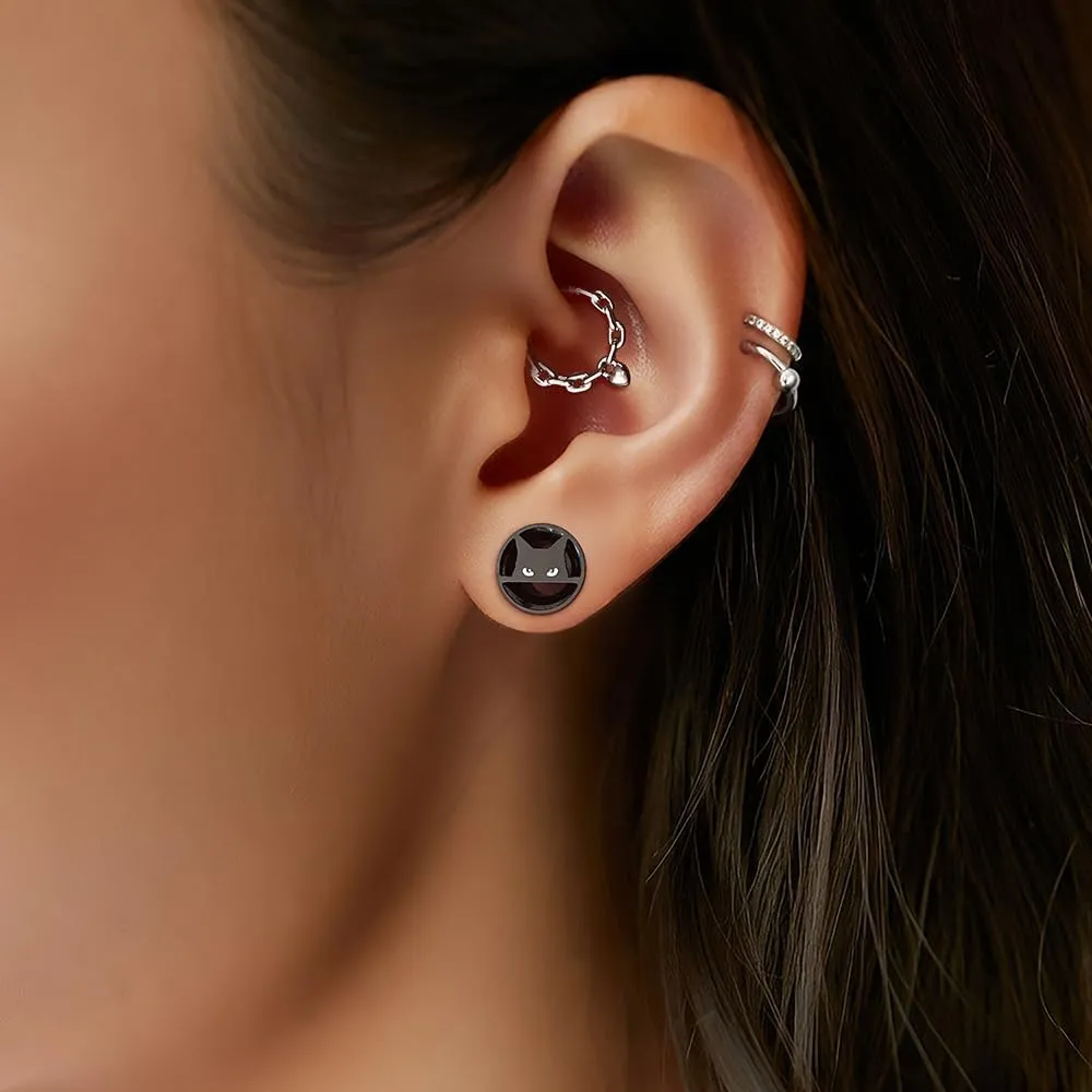 1 Pair Classic Ear Gauges Cute Cat Design for Stretched Ears Hypoallergenic 316 Stainless Steel Ear cuff Tunels plugs Body Piercing Jewelry