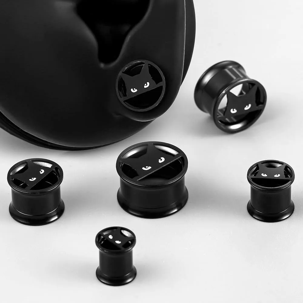 1 Pair Classic Ear Gauges Cute Cat Design for Stretched Ears Hypoallergenic 316 Stainless Steel Ear cuff Tunels plugs Body Piercing Jewelry