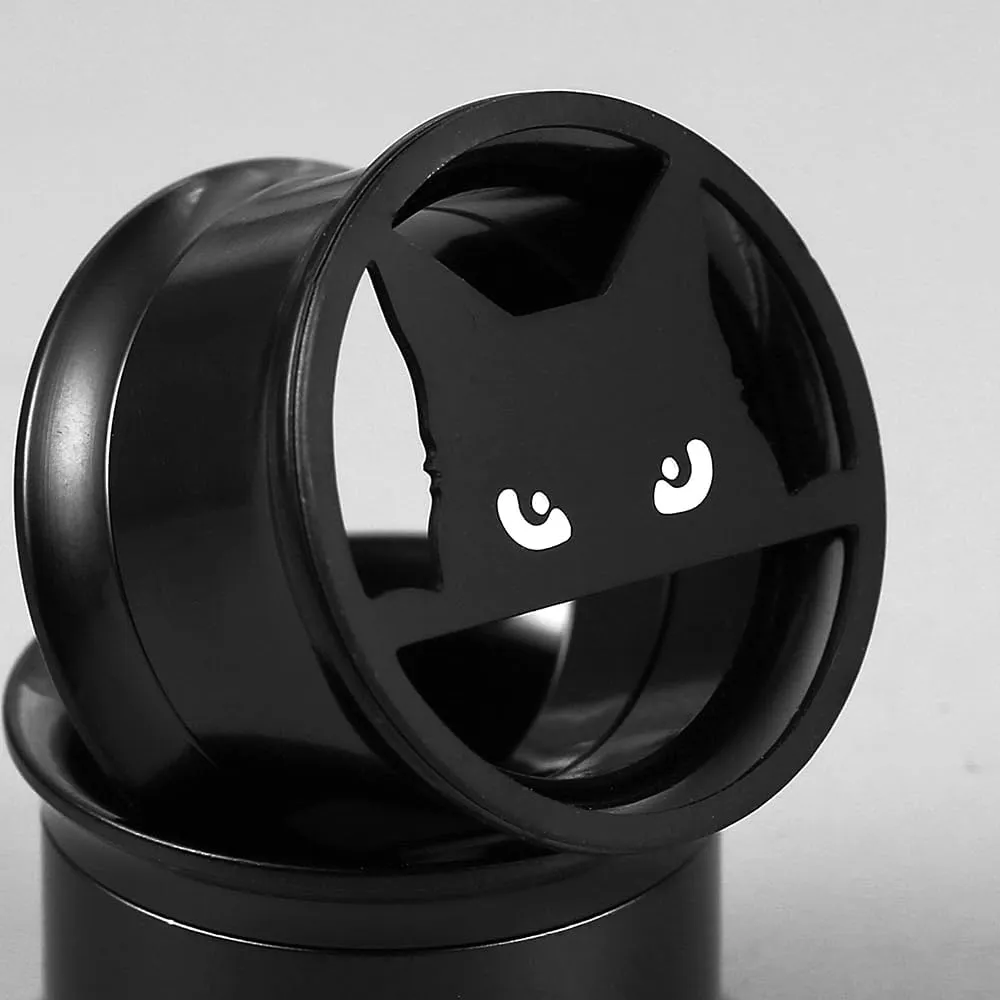 1 Pair Classic Ear Gauges Cute Cat Design for Stretched Ears Hypoallergenic 316 Stainless Steel Ear cuff Tunels plugs Body Piercing Jewelry