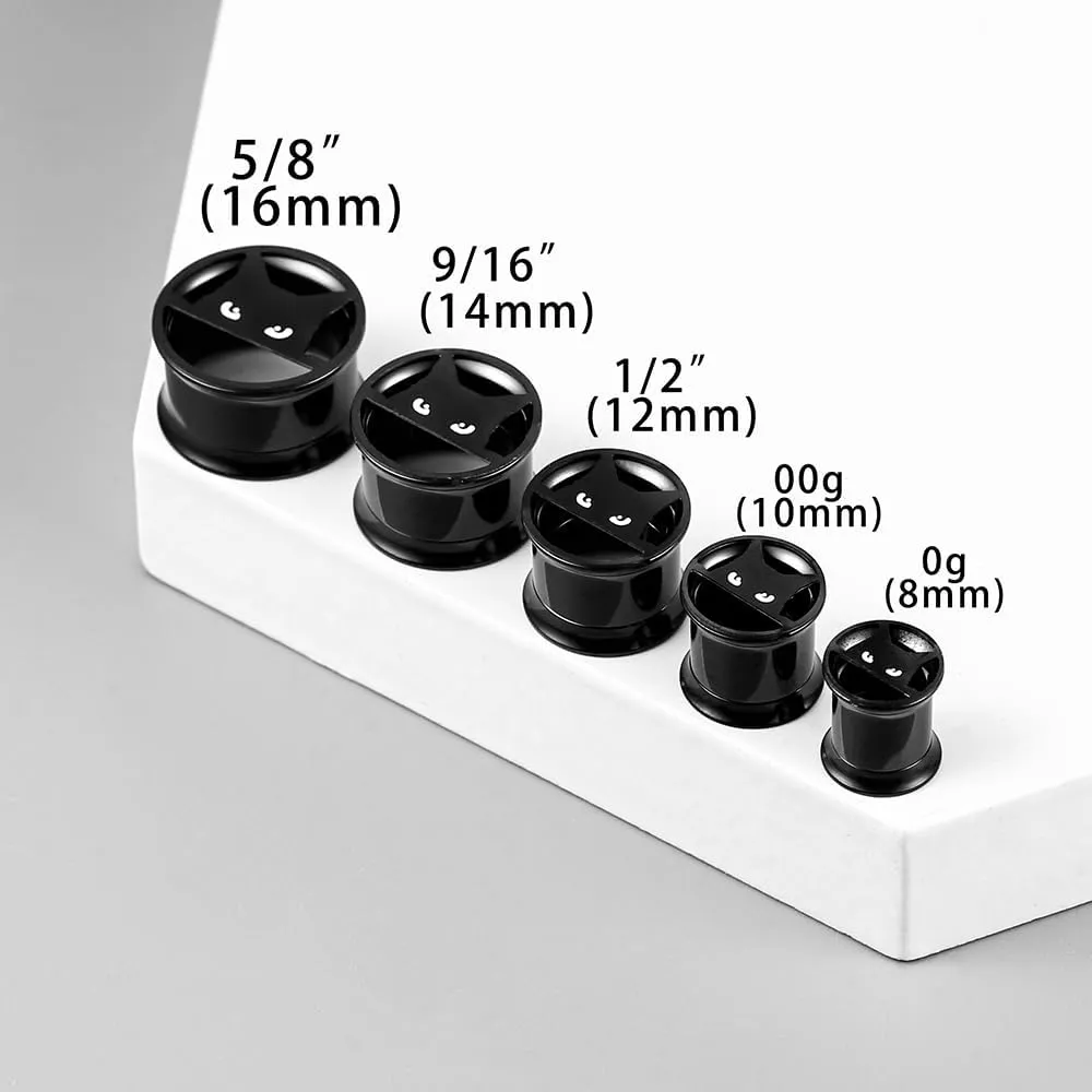 1 Pair Classic Ear Gauges Cute Cat Design for Stretched Ears Hypoallergenic 316 Stainless Steel Ear cuff Tunels plugs Body Piercing Jewelry