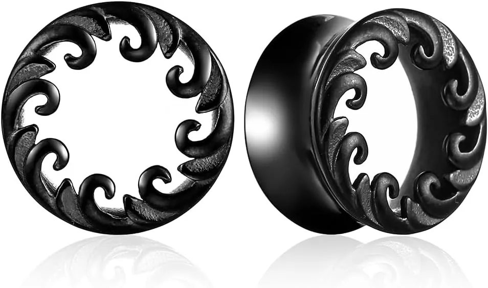 1 Pair Classic Ear Gauges ocean waves design for Stretched Ears Hypoallergenic 316 Stainless Steel Ear cuff Tunels plugs 00G 8mm-16mm(0G-5/8'') Body Piercing Jewelry