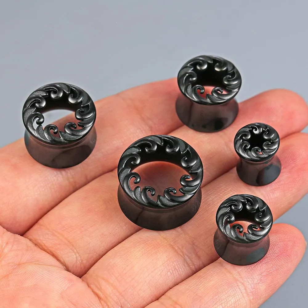 1 Pair Classic Ear Gauges ocean waves design for Stretched Ears Hypoallergenic 316 Stainless Steel Ear cuff Tunels plugs 00G 8mm-16mm(0G-5/8'') Body Piercing Jewelry