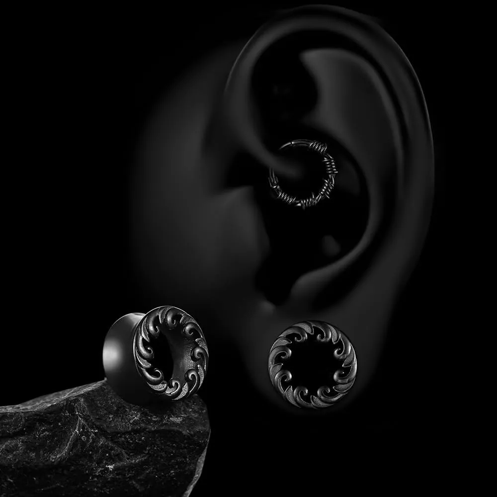 1 Pair Classic Ear Gauges ocean waves design for Stretched Ears Hypoallergenic 316 Stainless Steel Ear cuff Tunels plugs 00G 8mm-16mm(0G-5/8'') Body Piercing Jewelry