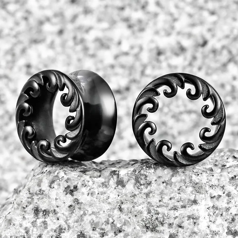 1 Pair Classic Ear Gauges ocean waves design for Stretched Ears Hypoallergenic 316 Stainless Steel Ear cuff Tunels plugs 00G 8mm-16mm(0G-5/8'') Body Piercing Jewelry