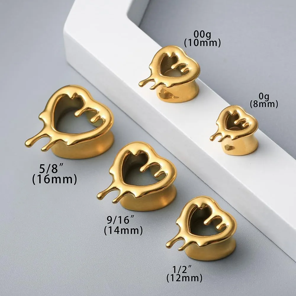 1 Pair Classic Love Teardrop for Stretched Ears Hypoallergenic 316 Stainless Steel Ear cuff Tunnels plugs 00G 8mm-16mm(0G-5/8'') Body Piercing Jewelry