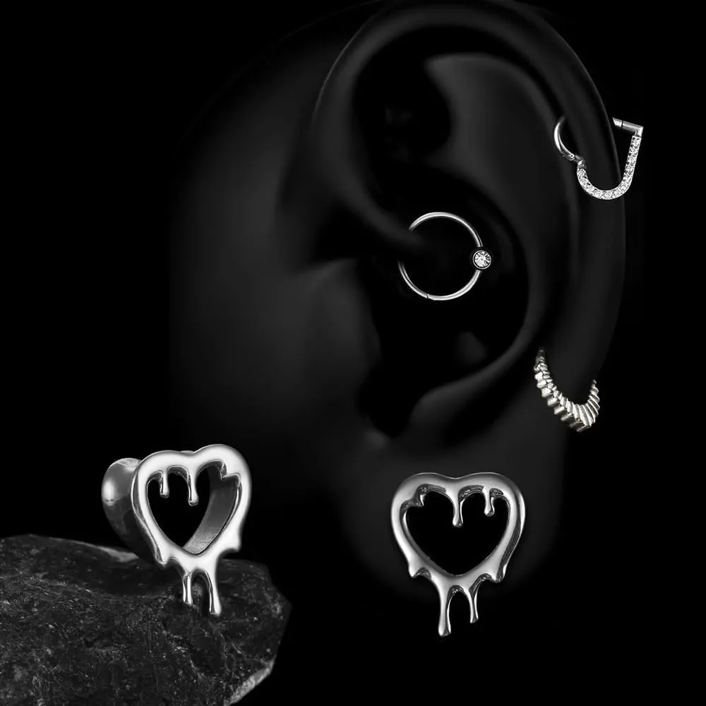1 Pair Classic Love Teardrop for Stretched Ears Hypoallergenic 316 Stainless Steel Ear cuff Tunnels plugs 00G 8mm-16mm(0G-5/8'') Body Piercing Jewelry
