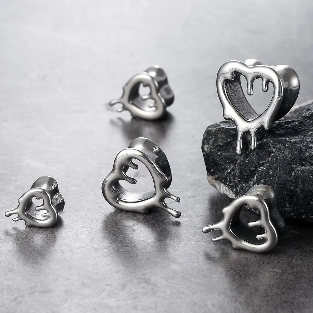1 Pair Classic Love Teardrop for Stretched Ears Hypoallergenic 316 Stainless Steel Ear cuff Tunnels plugs 00G 8mm-16mm(0G-5/8'') Body Piercing Jewelry