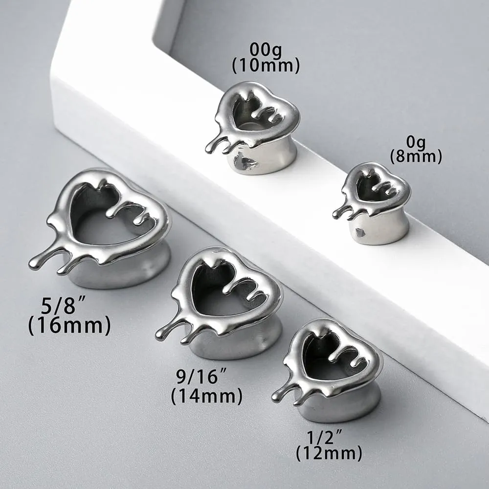 1 Pair Classic Love Teardrop for Stretched Ears Hypoallergenic 316 Stainless Steel Ear cuff Tunnels plugs 00G 8mm-16mm(0G-5/8'') Body Piercing Jewelry