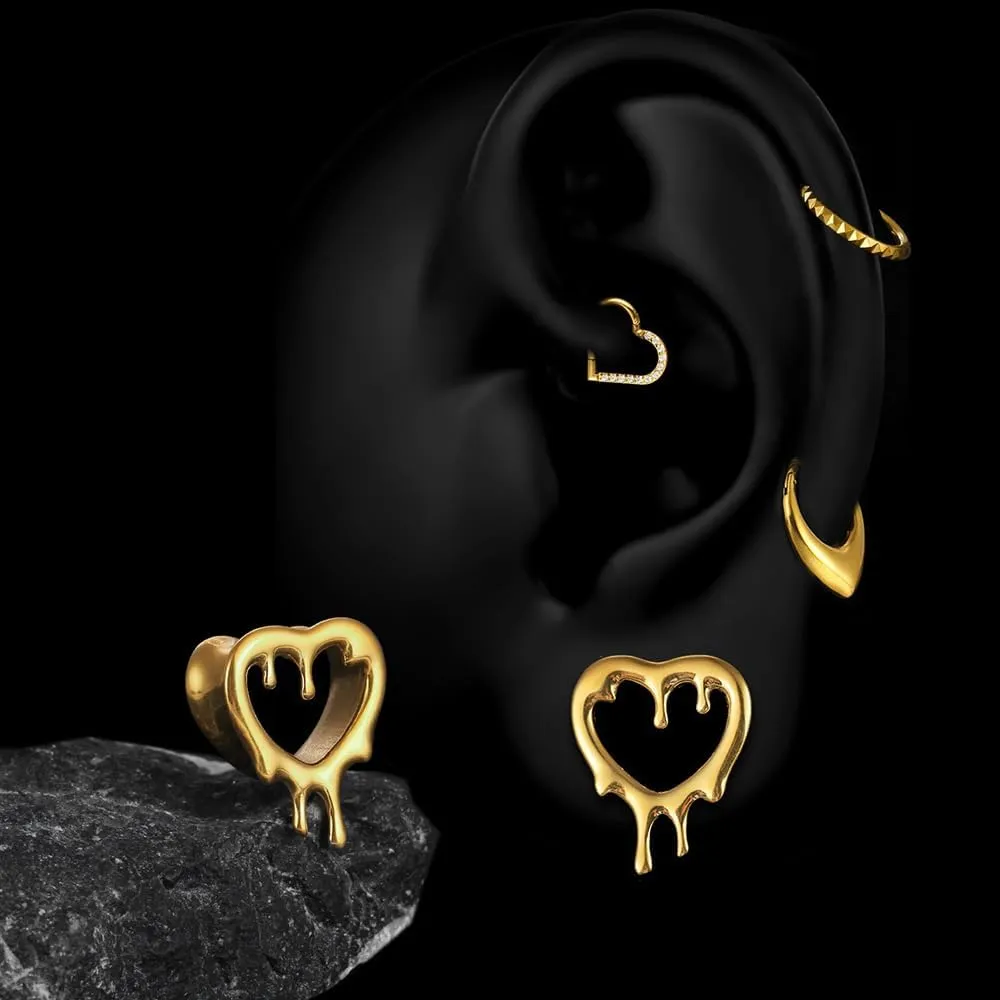 1 Pair Classic Love Teardrop for Stretched Ears Hypoallergenic 316 Stainless Steel Ear cuff Tunnels plugs 00G 8mm-16mm(0G-5/8'') Body Piercing Jewelry