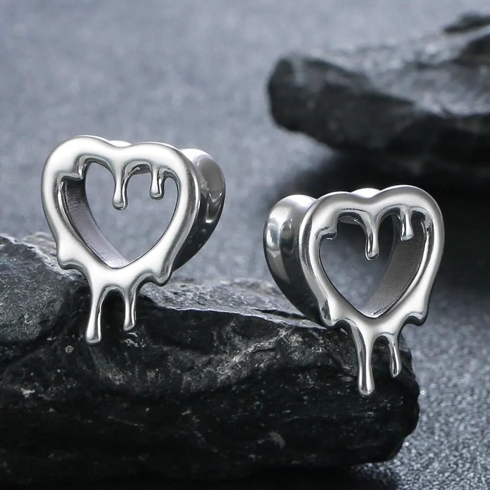1 Pair Classic Love Teardrop for Stretched Ears Hypoallergenic 316 Stainless Steel Ear cuff Tunnels plugs 00G 8mm-16mm(0G-5/8'') Body Piercing Jewelry