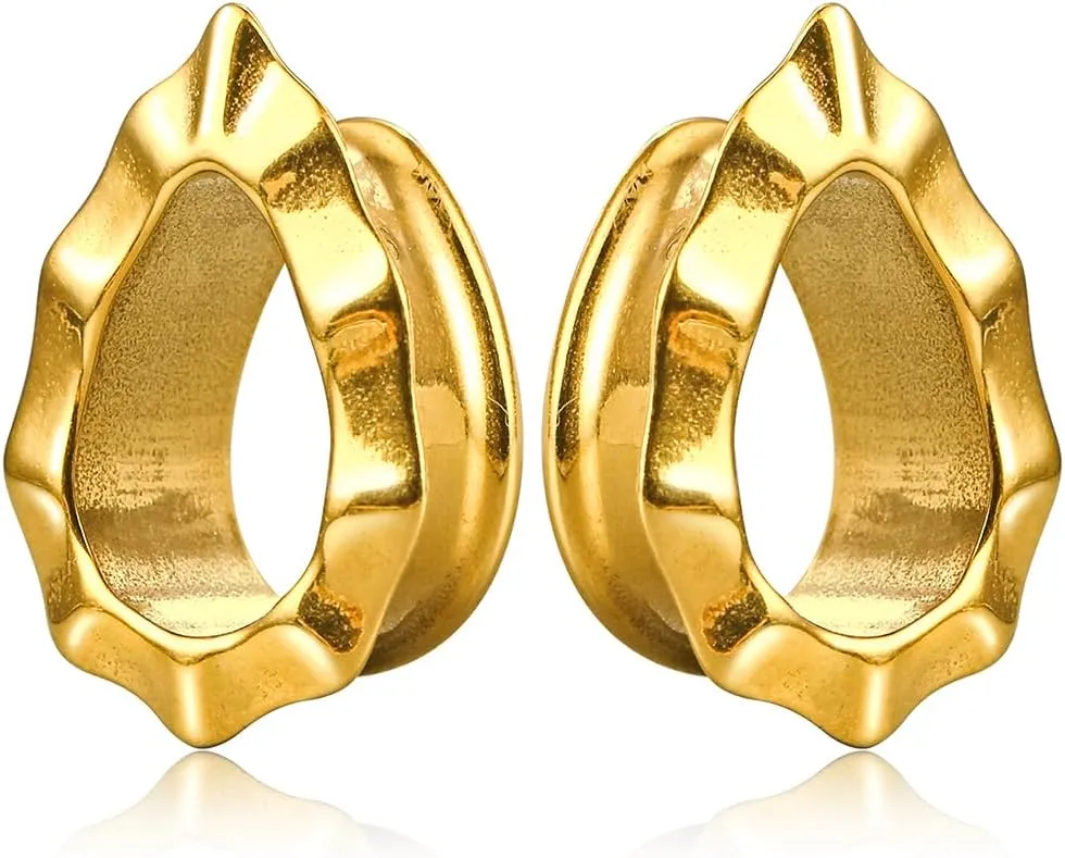 1 Pair Cute gauges Silver/Gold Ear Tunnels Plugs with speckle 316 Stainless Steel Ear Gauges Weight Plugs Hypoallergenic expander Piercing Body Jewelry