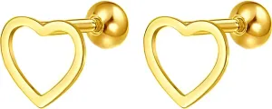 1 Pair Heart Screw Back Earrings Stainless Steel Hypoallergenic Stud Earring Dainty Piercing Helix Jewelry for Women Ladies Sensitive Ears Aretes Pequeos Para Mujer 6 MM
