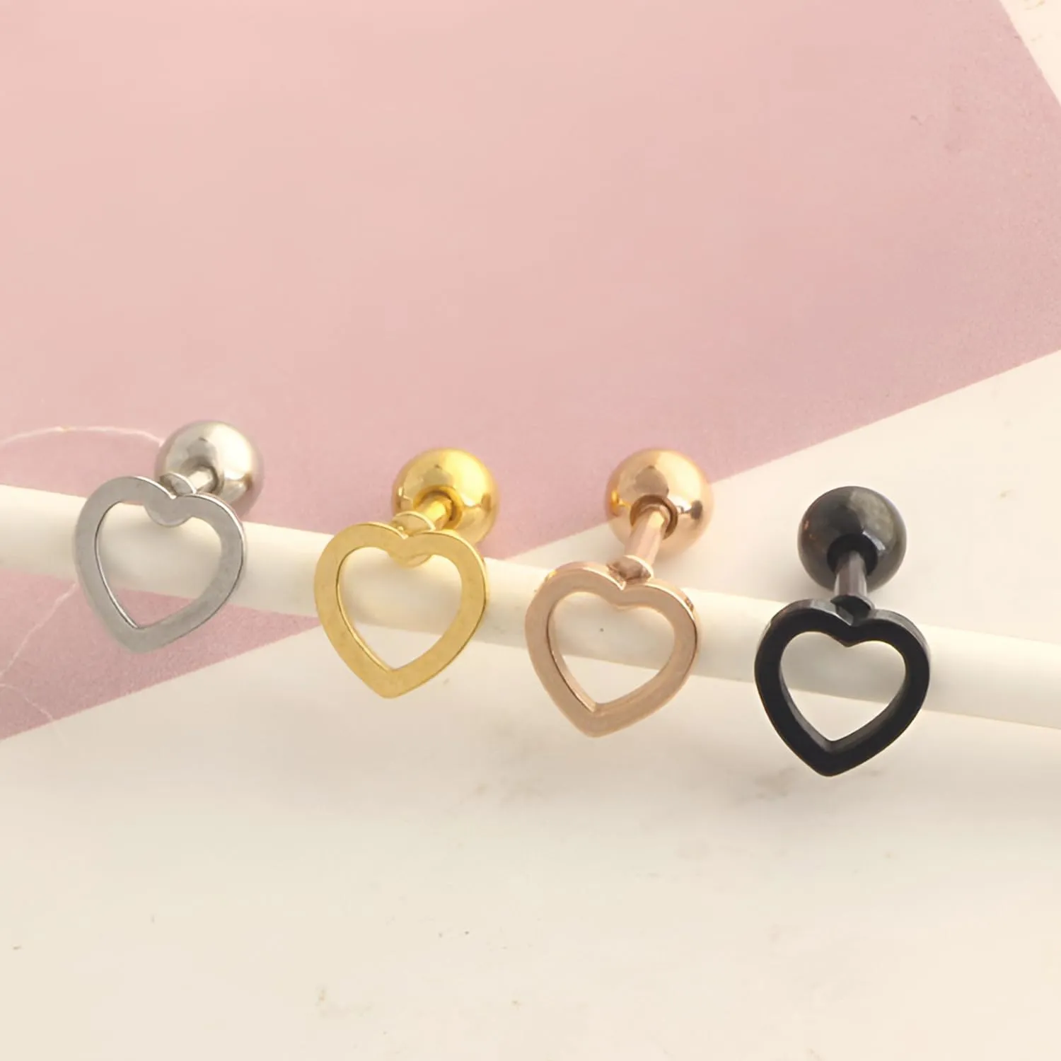 1 Pair Heart Screw Back Earrings Stainless Steel Hypoallergenic Stud Earring Dainty Piercing Helix Jewelry for Women Ladies Sensitive Ears Aretes Pequeos Para Mujer 6 MM
