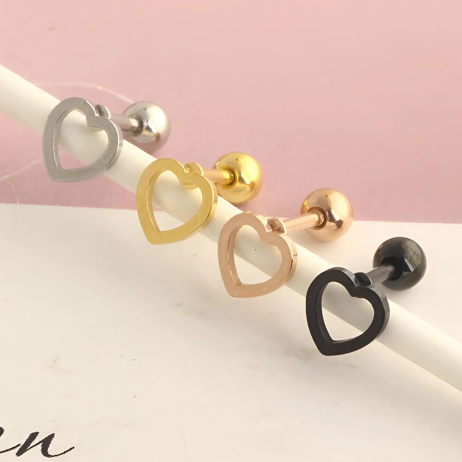 1 Pair Heart Screw Back Earrings Stainless Steel Hypoallergenic Stud Earring Dainty Piercing Helix Jewelry for Women Ladies Sensitive Ears Aretes Pequeos Para Mujer 6 MM