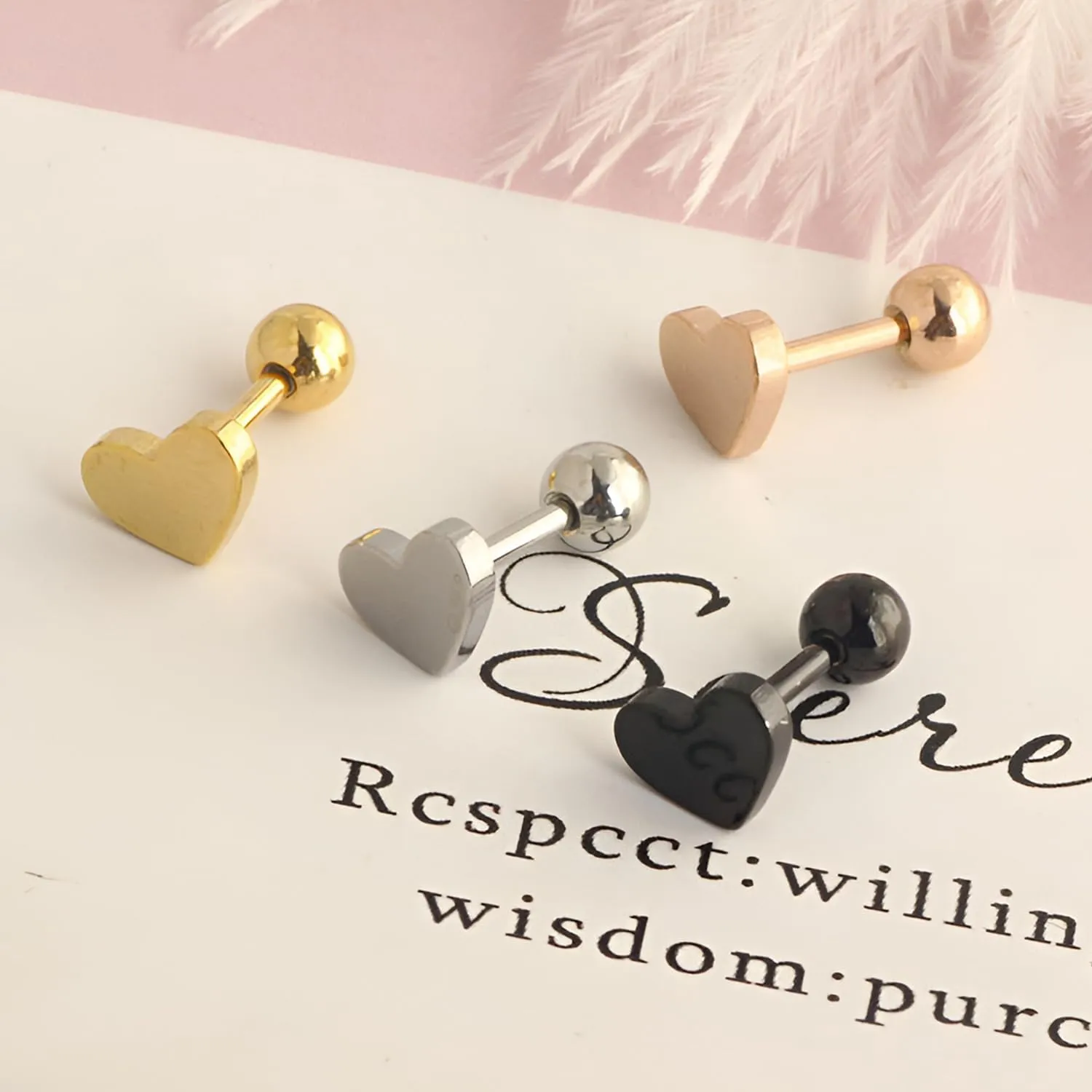 1 Pair Heart Screw Back Earrings Stainless Steel Hypoallergenic Stud Earring Dainty Piercing Helix Jewelry for Women Ladies Sensitive Ears Aretes Pequeos Para Mujer 6 MM