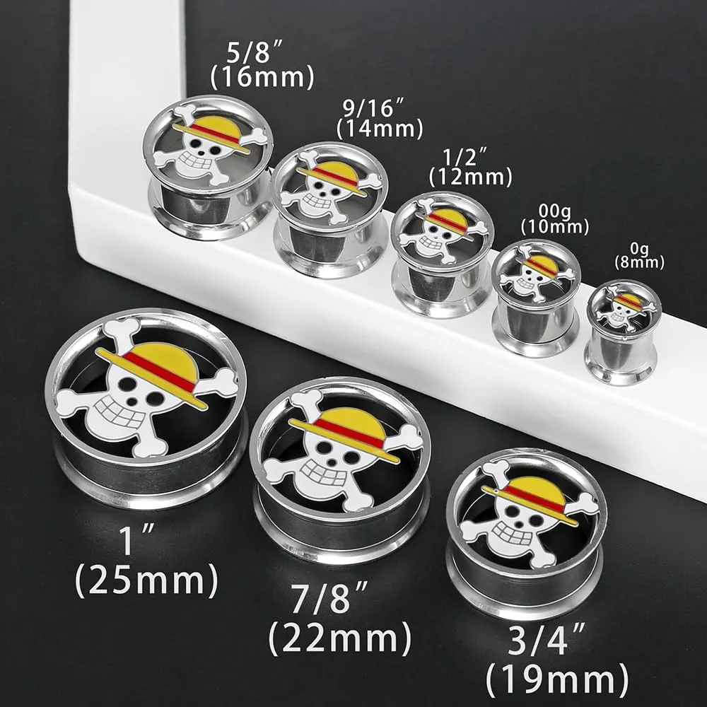 1 Pair Horn with Skull Ear Tunnels Plugs 316 Stainless Steel Ear Gauges Weight Saddle Plugs Hypoallergenic expander Piercing Body Jewelry