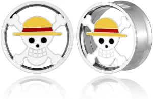 1 Pair Horn with Skull Ear Tunnels Plugs 316 Stainless Steel Ear Gauges Weight Saddle Plugs Hypoallergenic expander Piercing Body Jewelry