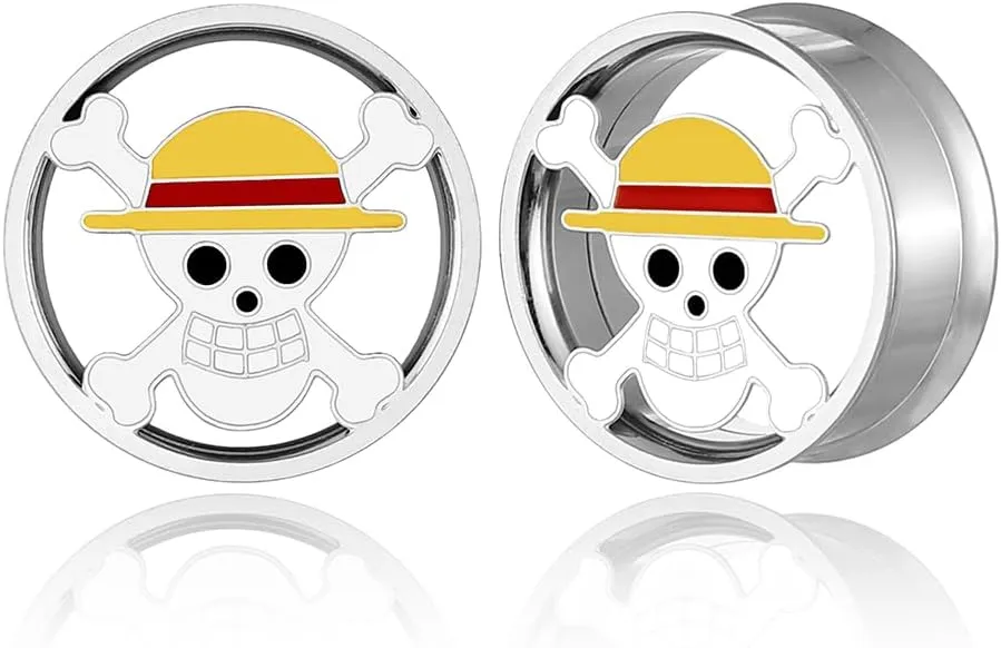 1 Pair Horn with Skull Ear Tunnels Plugs 316 Stainless Steel Ear Gauges Weight Saddle Plugs Hypoallergenic expander Piercing Body Jewelry