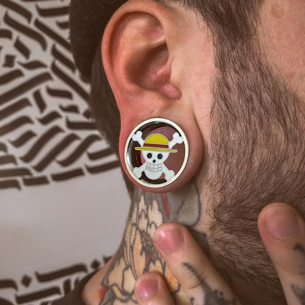 1 Pair Horn with Skull Ear Tunnels Plugs 316 Stainless Steel Ear Gauges Weight Saddle Plugs Hypoallergenic expander Piercing Body Jewelry