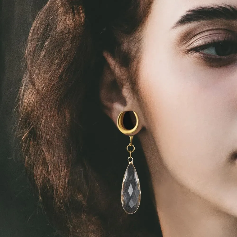 1 Pair saddle gauges Teardrop Crystal Dangle earrings Ear Tunnels Plugs 316 Stainless Steel Ear Weight Plugs Hypoallergenic expander Piercing Body Jewelry
