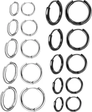 10 Pairs Earring Sets for Multiple Piercing 14K Gold Plated Studs Earrings and Hoops Set Hypoallergenic Small Hoop CZ Stud Earing for Women Men