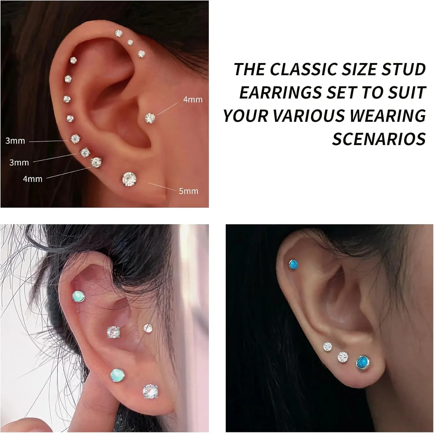 10 Pairs Stud Earrings for Women, Surgical Steel Earrings Set Lightweight and Trendy 316L CZ Cartilage Earlobes Hypoallergenic