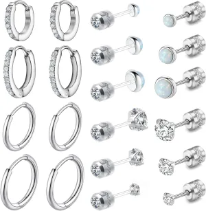 10 Pairs Stud Earrings for Women, Surgical Steel Earrings Set Lightweight and Trendy 316L CZ Cartilage Earlobes Hypoallergenic