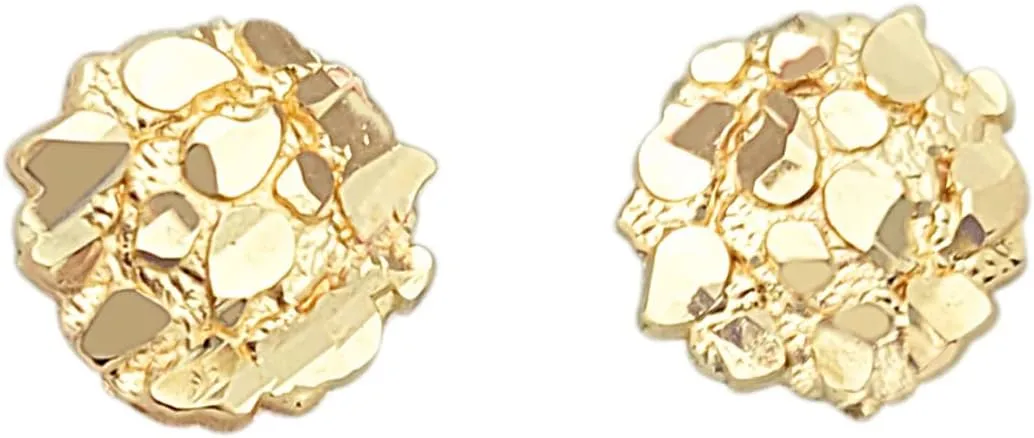 10K Yellow Gold Nugget Earrings Round Nugget 10 mm