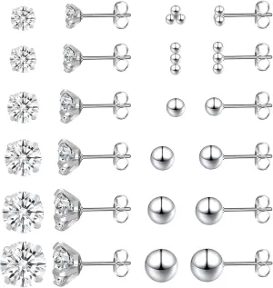 12Pairs 20G Mix Color Stainless Steel Ball Stud Earrings for Men Women Minimalist Sphere Cartilage Piercing Studs Earrings,Ball Hypoallergenic Jewelry,Mini Ball Earrings
