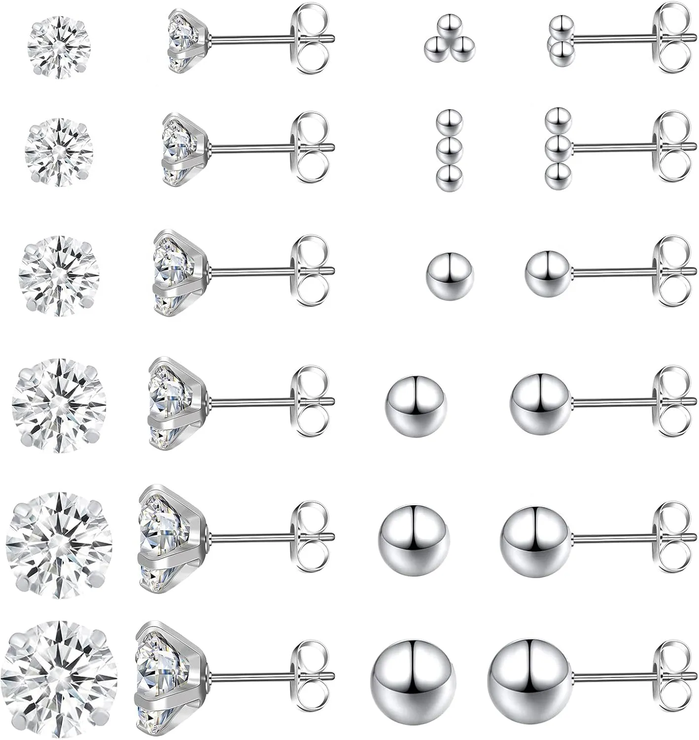 12Pairs 20G Mix Color Stainless Steel Ball Stud Earrings for Men Women Minimalist Sphere Cartilage Piercing Studs Earrings,Ball Hypoallergenic Jewelry,Mini Ball Earrings