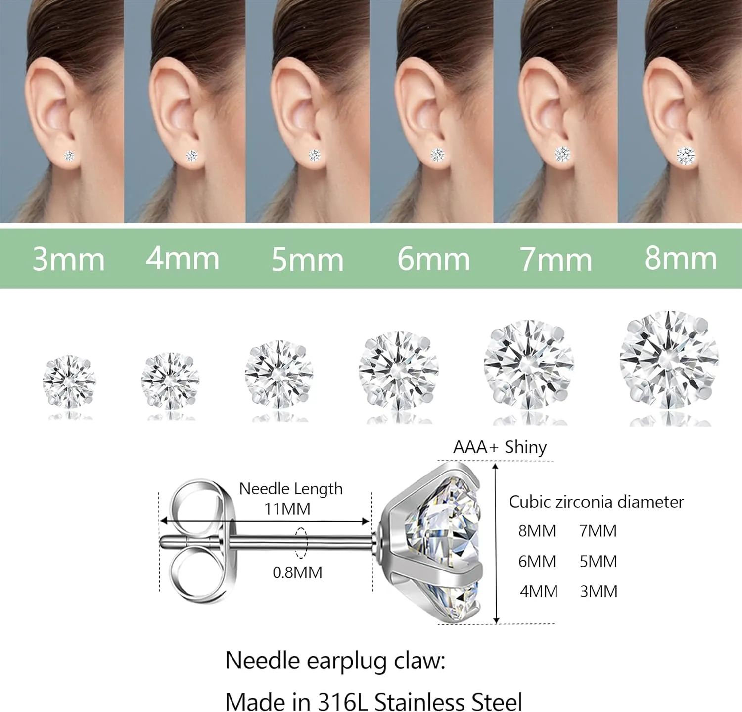 12Pairs 20G Mix Color Stainless Steel Ball Stud Earrings for Men Women Minimalist Sphere Cartilage Piercing Studs Earrings,Ball Hypoallergenic Jewelry,Mini Ball Earrings
