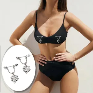 14G Four Leaf Clover Dangle Nipple Rings for Women Stainless Steel Nipplerings Nipple Piercing Studs Straight Bar Barbell Nipple Piercing Jewelry