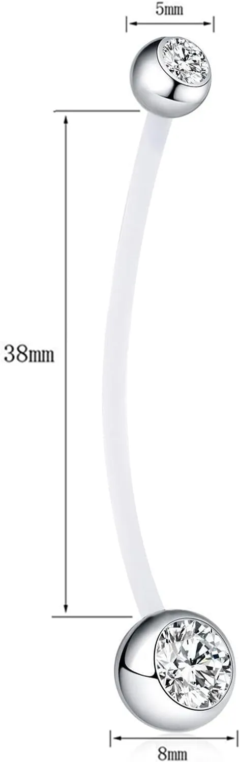14G Pregnancy Belly Button Rings Clear Long Flexible Bioplast Sport Maternity Navel Retainer CZ Balls Body Piercing 38mm