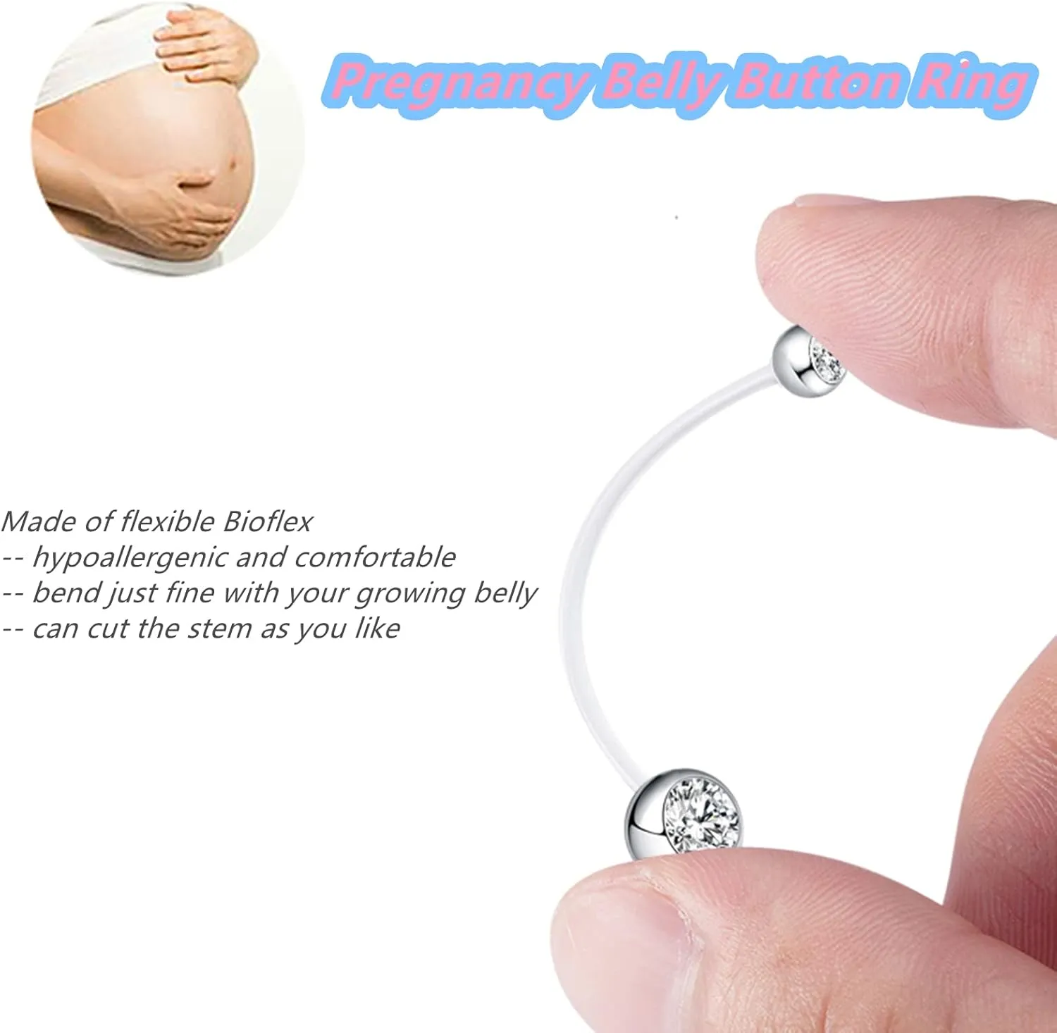 14G Pregnancy Belly Button Rings Clear Long Flexible Bioplast Sport Maternity Navel Retainer CZ Balls Body Piercing 38mm