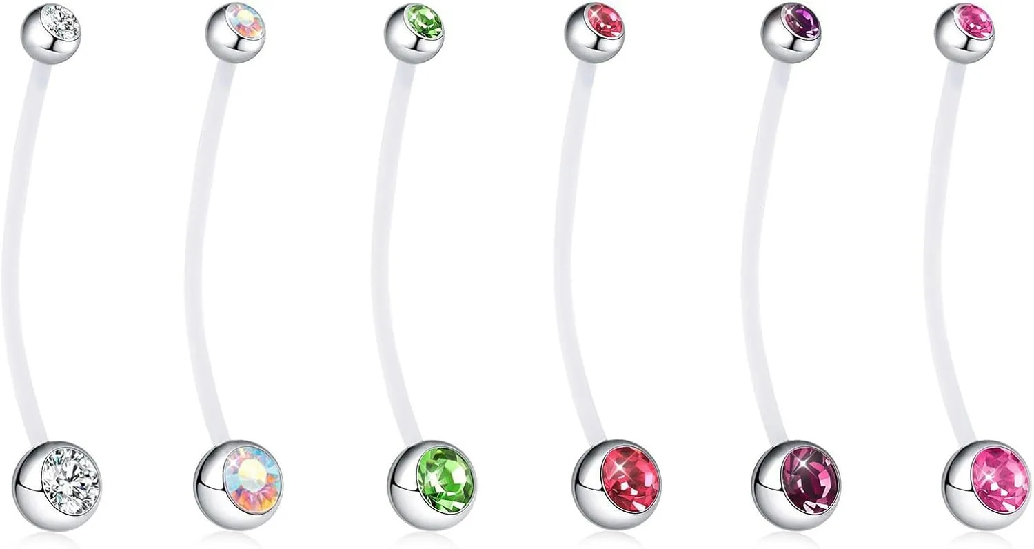 14G Pregnancy Belly Button Rings Clear Long Flexible Bioplast Sport Maternity Navel Retainer CZ Balls Body Piercing 38mm