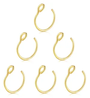 14K Gold Fake Nose Rings,20G Faux Nose Ring Hoop Faux Lip Septum Nose Ring Set Faux Piercing Jewelry for Women Men(5PCS Set-Gold)