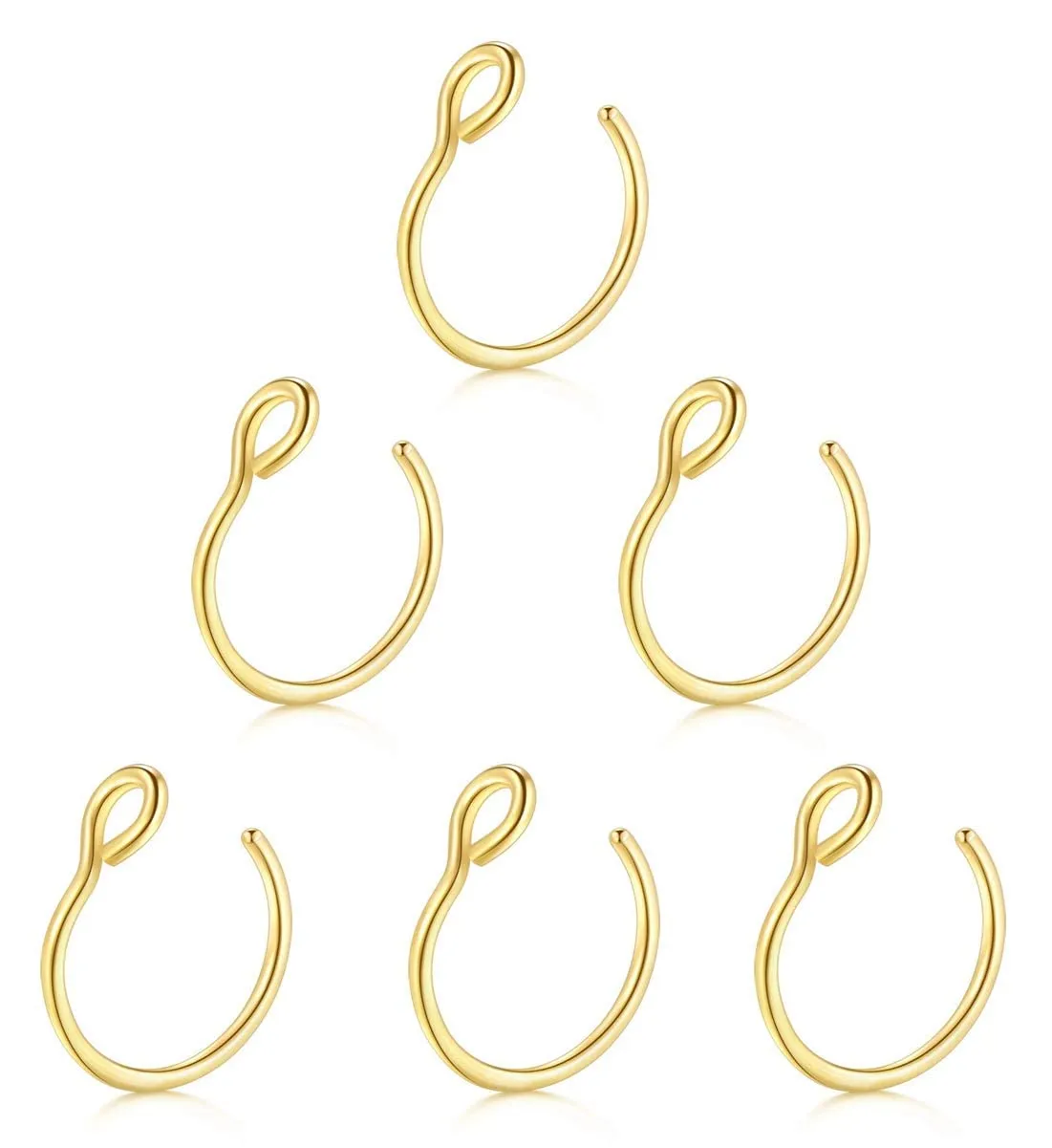 14K Gold Fake Nose Rings,20G Faux Nose Ring Hoop Faux Lip Septum Nose Ring Set Faux Piercing Jewelry for Women Men(5PCS Set-Gold)