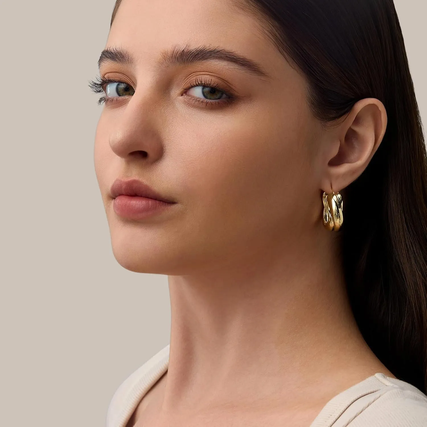 14K Gold Filled Gold Hoop Earrings for Women, S925 Sterling Silver Post Chunky Gold Hoop Earrings for Women, Dainty Lightweight Hoop Earrings