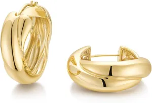 14K Gold Filled Gold Hoop Earrings for Women, S925 Sterling Silver Post Chunky Gold Hoop Earrings for Women, Dainty Lightweight Hoop Earrings