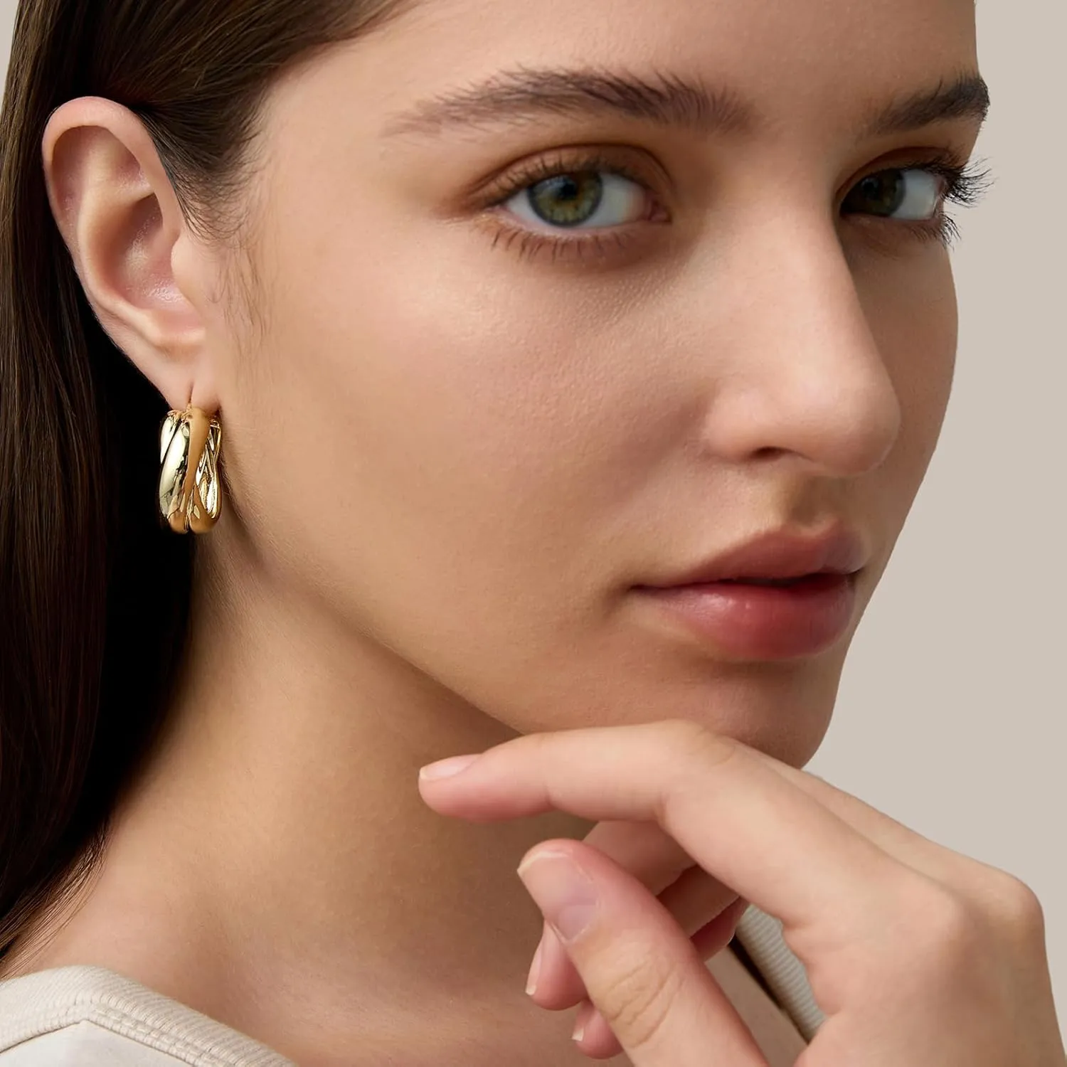 14K Gold Filled Gold Hoop Earrings for Women, S925 Sterling Silver Post Chunky Gold Hoop Earrings for Women, Dainty Lightweight Hoop Earrings