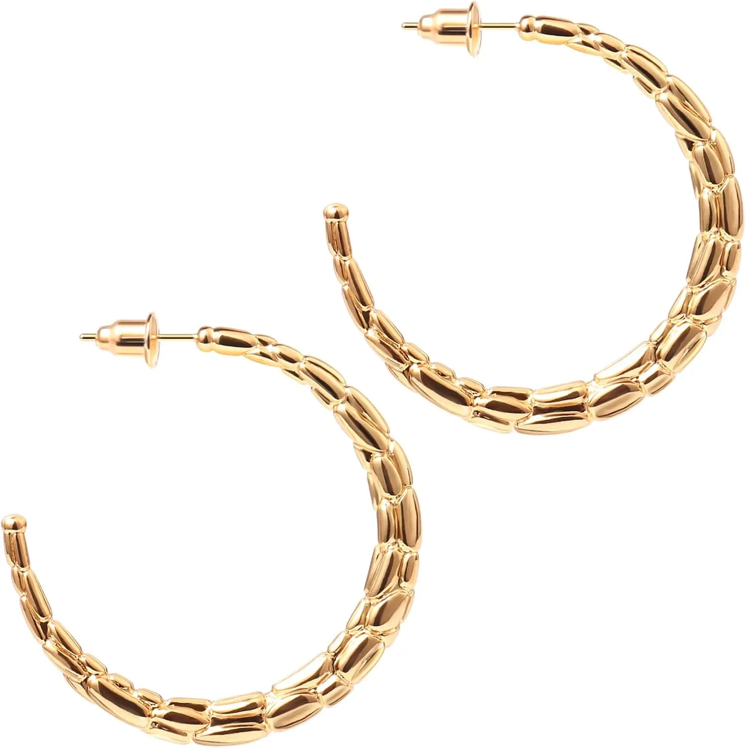 14K Gold Plated Chunky Open Hoop Earrings for Women 925 Sterling Silver Post Hypoallergenic Thick Hoop Earrings for Women