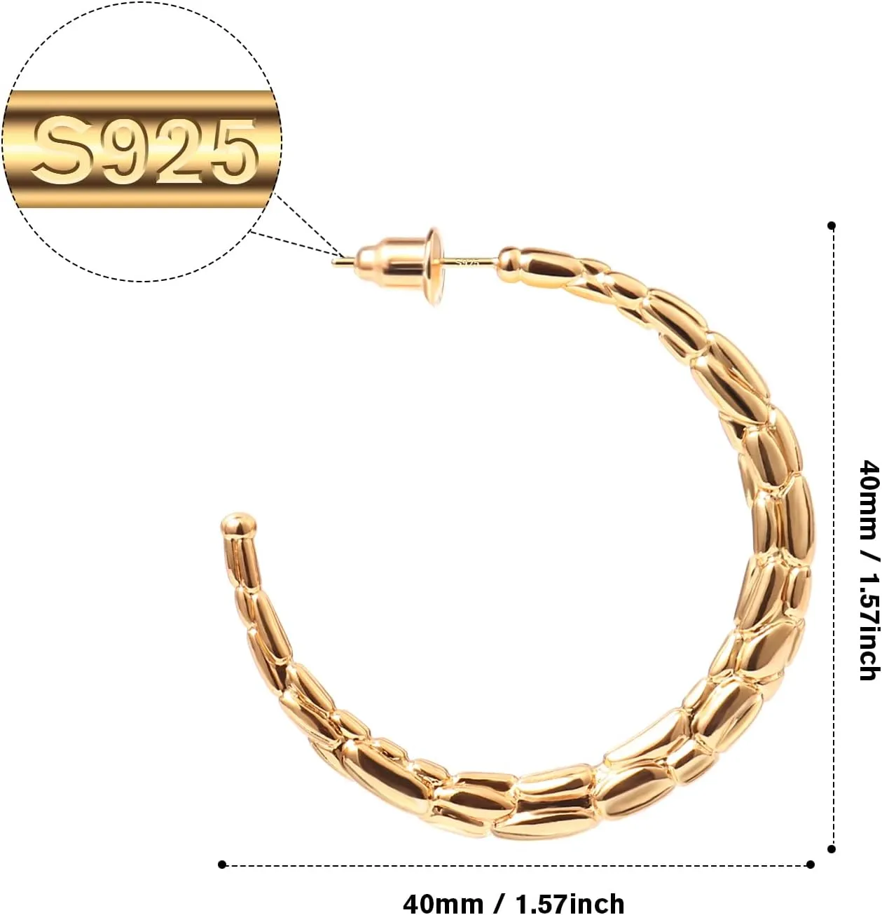 14K Gold Plated Chunky Open Hoop Earrings for Women 925 Sterling Silver Post Hypoallergenic Thick Hoop Earrings for Women