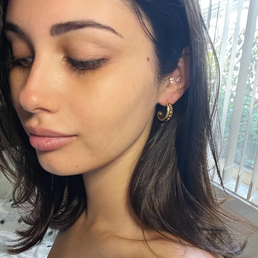 14K Gold Plated Croissant Earrings, Twisted Round Hoop Earrings Chunky Hoop Earrings 925 Sterling Silver Post Earrings Huggies with CZ for Women Mother's Day Gift
