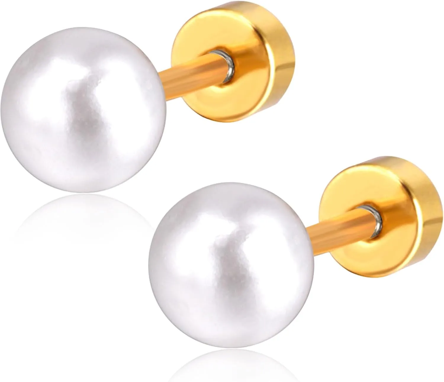 14K Gold Plated Cubic Zirconia Stud Flat Back Earrings for Women, Stainless Steels Stud Earrings Cartilage Piercing Earring for Baby Girl Boy Valentine's Day Easter Mother's Day Gift