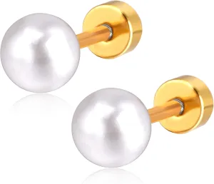 14K Gold Plated Cubic Zirconia Stud Flat Back Earrings for Women, Stainless Steels Stud Earrings Cartilage Piercing Earring for Baby Girl Boy Valentine's Day Easter Mother's Day Gift