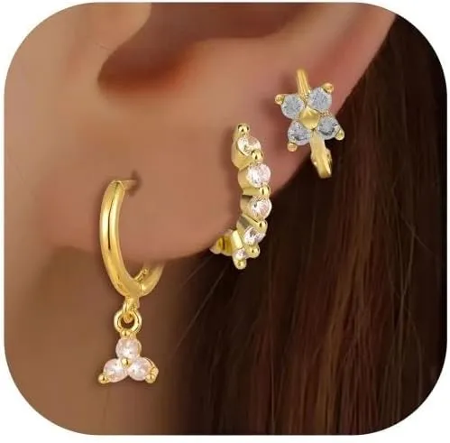 14K Gold Plated Hoop Earrings Set for WomenHypoallergenic Small Diamond Cartilage Hoops Cute Cubic Zirconia Dangle Stud Earrings Jewelry Gifts